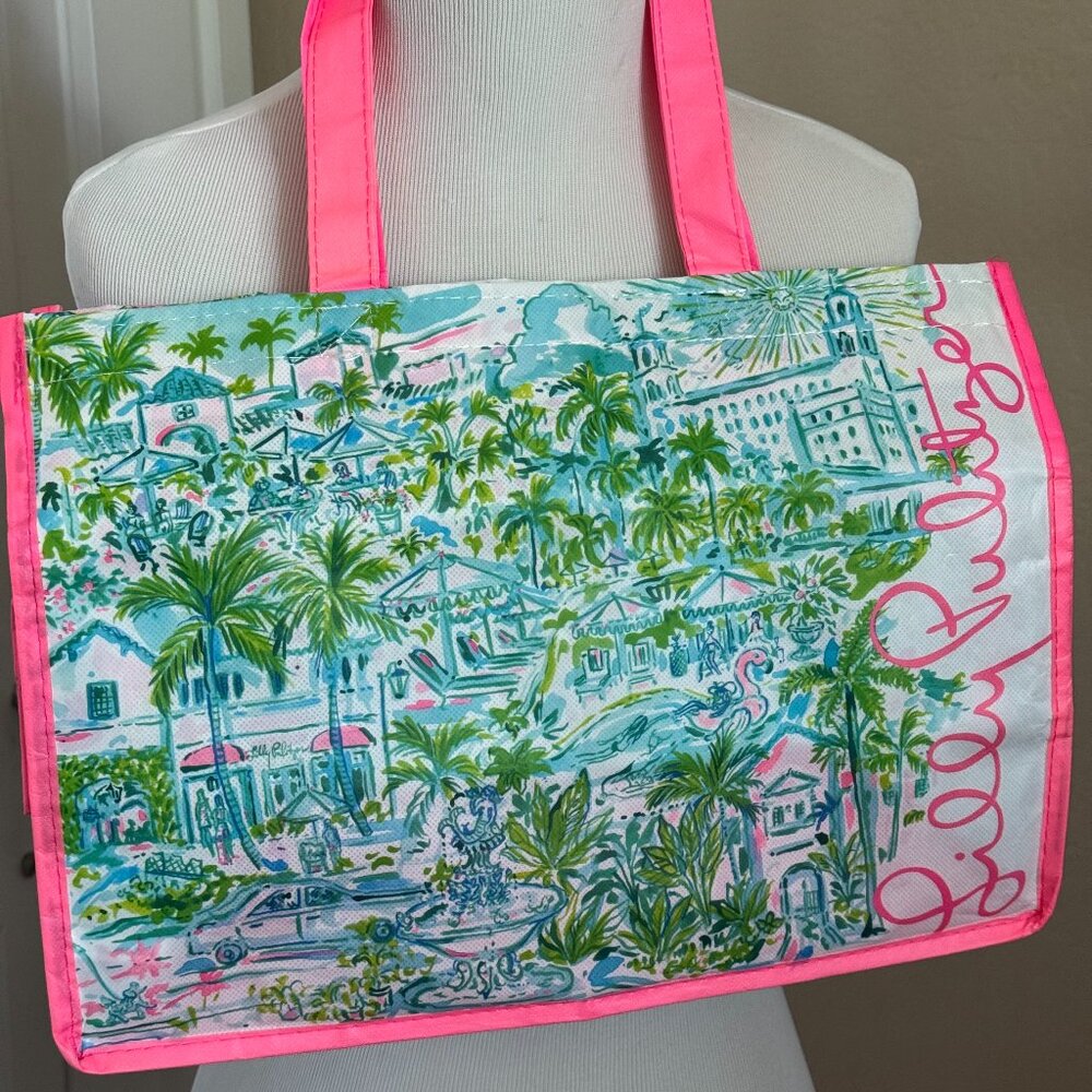 Lilly Pulitzer Nylon Shopping Bag | Pink Handles | New